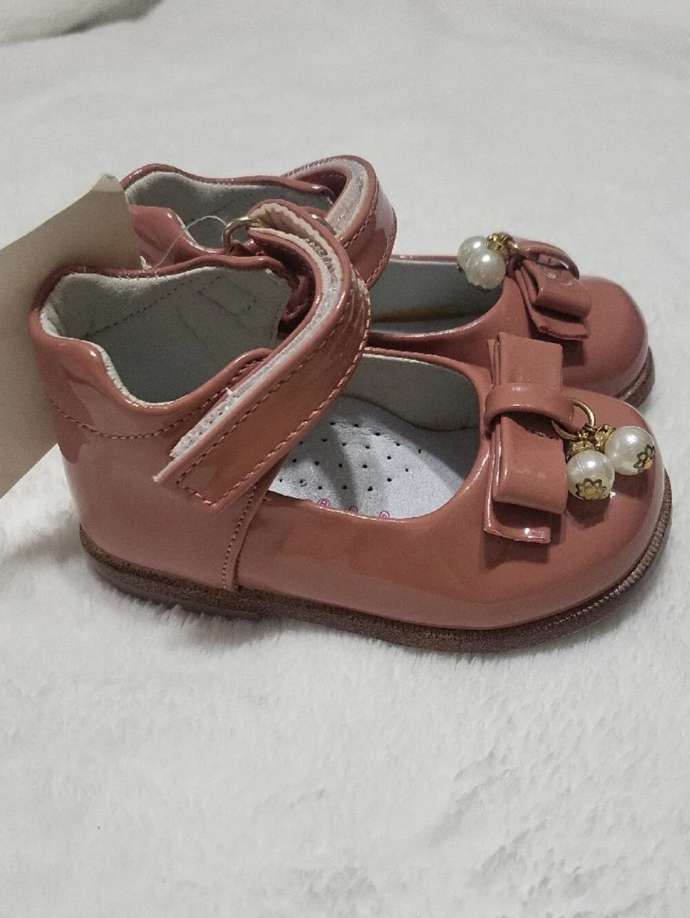 Toddler Patent Pink Bow Mary Janes with Pearl Charm